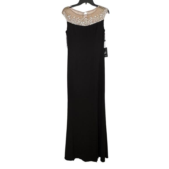 Adrianna Papell Black Embellished Neck Jersey Gown Dress Size 4 New - Picture 2 of 6